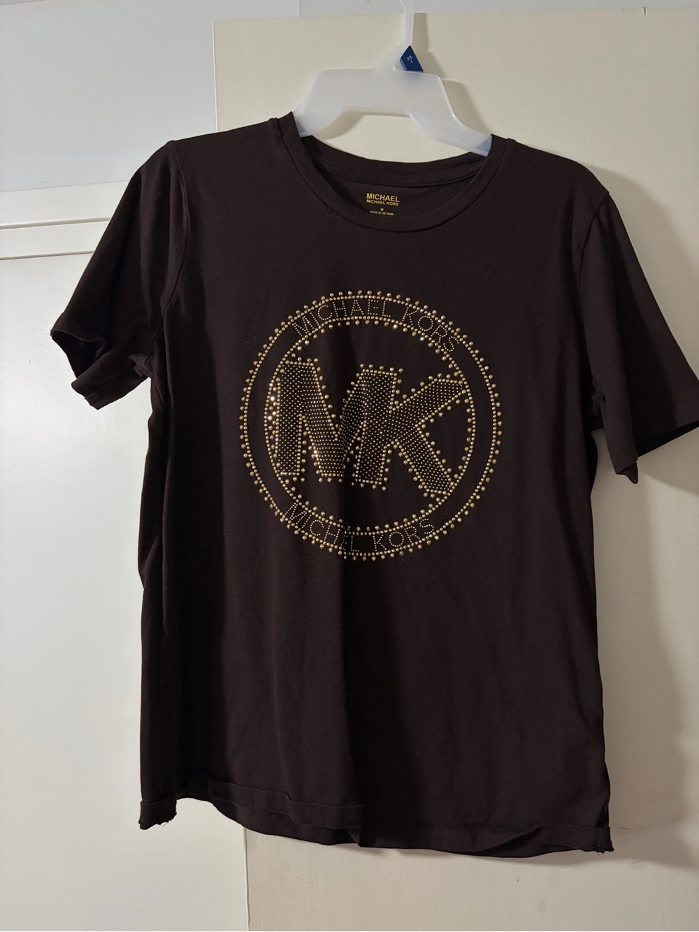 Michael Kors Brown Tee with Gold Studded MK Logo